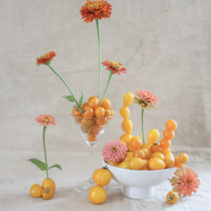 Cross-Category Floral Design: Flowers Paired with Fruit or Baked Goods